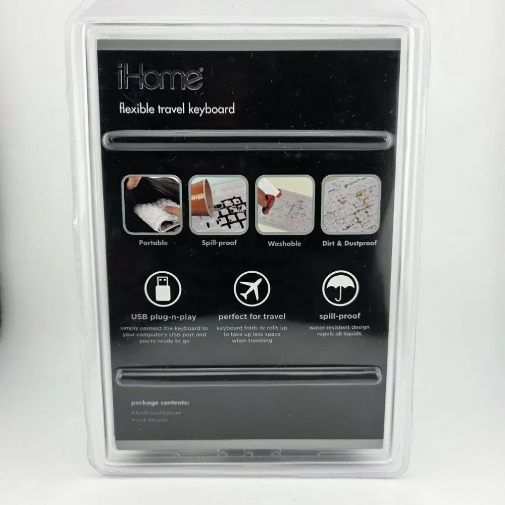 iHome White Spill-Proof Flexible Portable Travel USB Enabled Keyboard‎ NEW